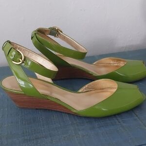 COACH, soft Patent, Apple Green Wedge Sandal, 8.5